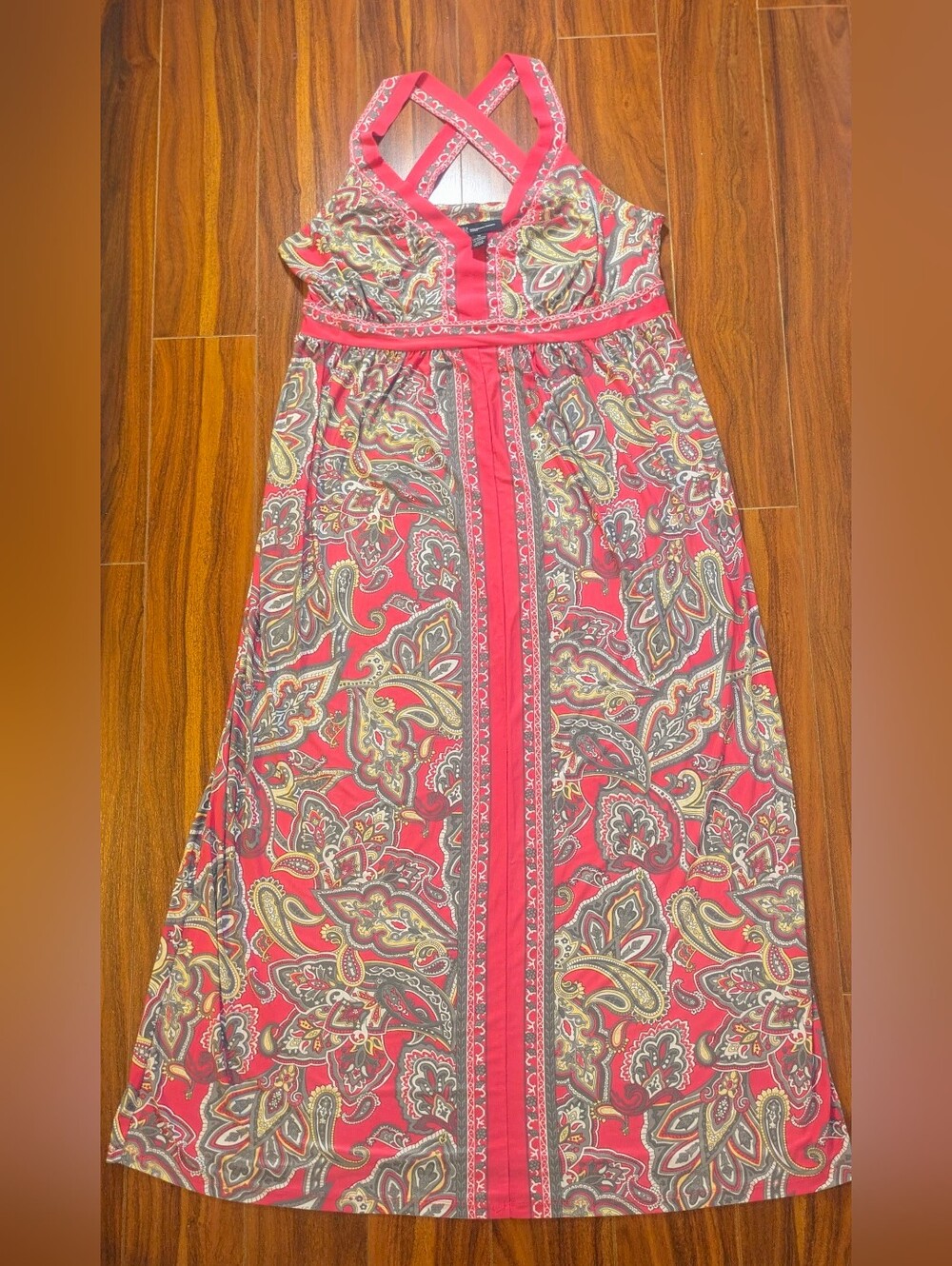 INC International Concepts EUC Size 1X Halter Sleeveless Maxi Dress Pink Paisley